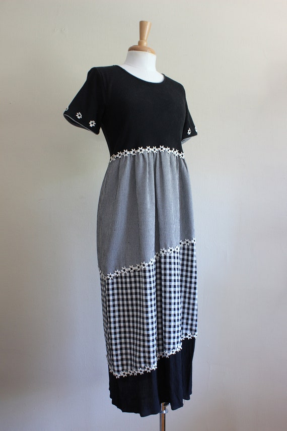 Vintage Black Waffle Knit & Gingham Midi Dress wi… - image 6