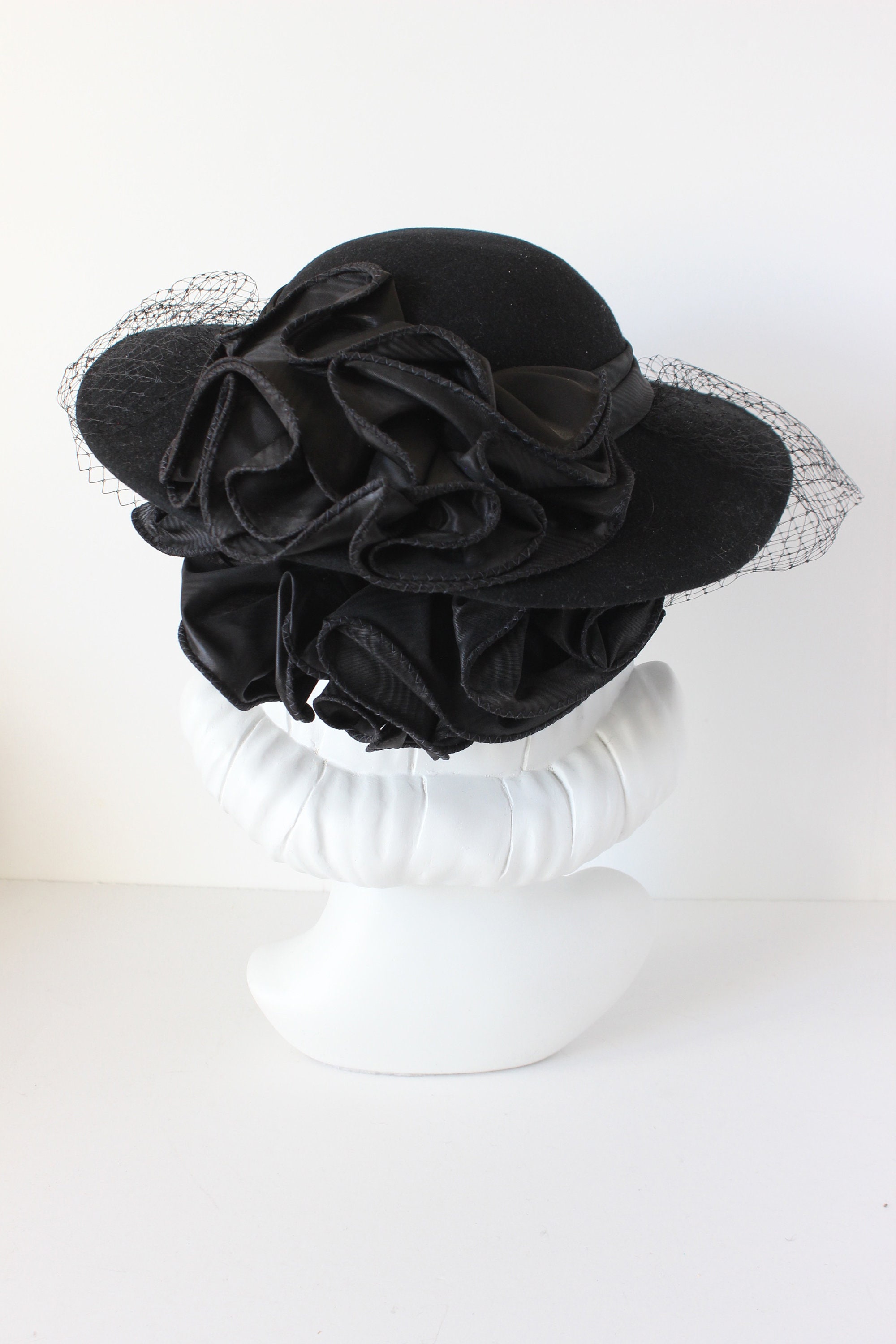 Vtg Sonni San Francisco Womens Veiled Church Hat Black Wool Bowler Avant Garde Church Black Vintage Hats for Women for sale | eBay main image 3