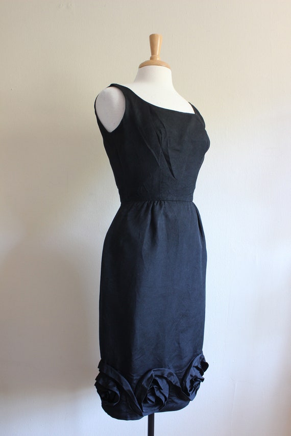 Vintage 1960s Black Rosette Hem Cocktail Dress - image 6