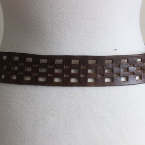 Vintage Checkerboard Cutout Brown Leather Wide Belt image 6
