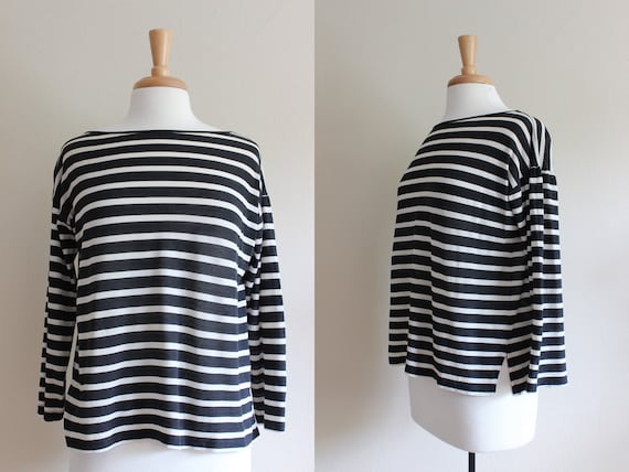 Vintage 1980s Sheer Black & White Stripe Kenzo Top - image 1