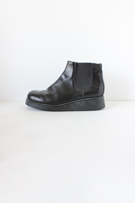 Vintage 1990s J. Crew Black Leather Chunky Low Wed