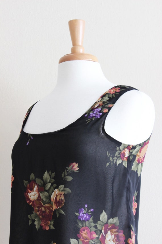 Vintage 1990s Black Floral Sheer Chiffon Top - image 6