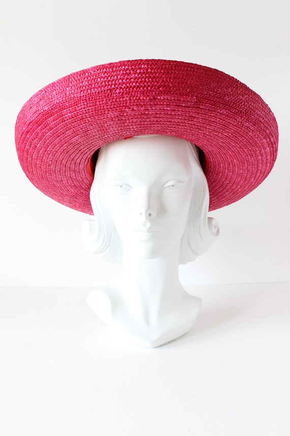 Vintage Hot Pink Wide Brim Straw Hat - image 8
