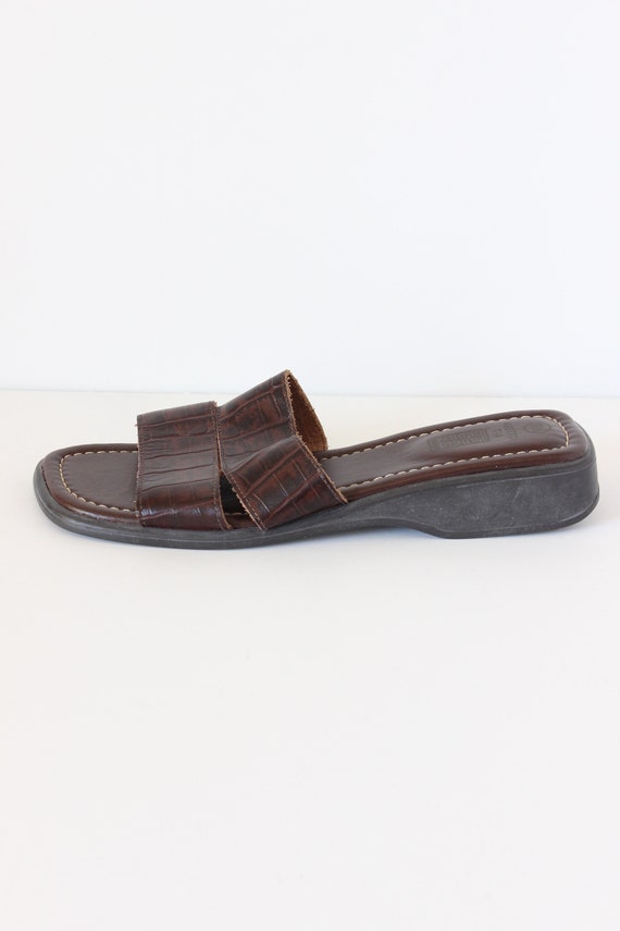 Vintage 1990s Brown Croc Embossed Leather Slide S… - image 2