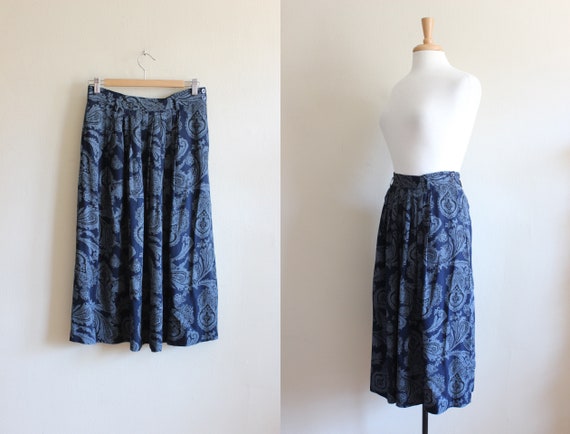 Vintage 1990s Blue Paisley Midi Skirt - image 1