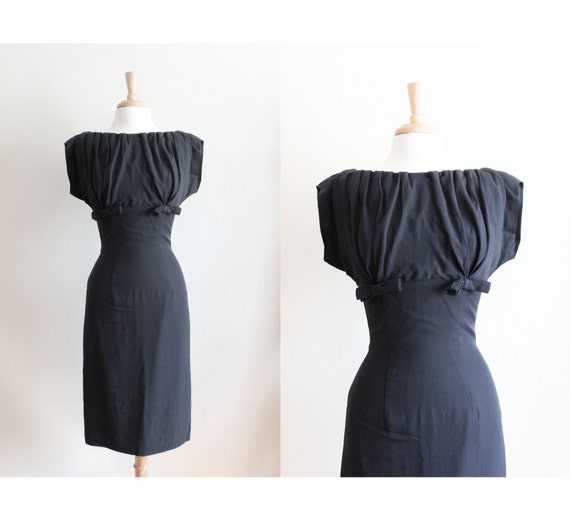 Vintage 1960s Gigi Young Black Bow Cocktail Dress