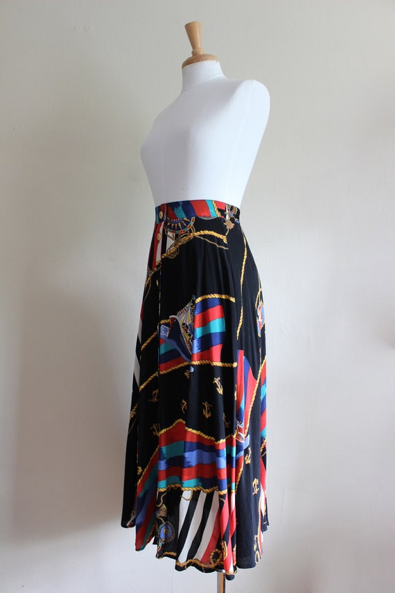 Vintage Black Multicolor Nautical Theme Midi Skirt - image 8