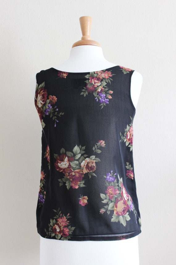 Vintage 1990s Black Floral Sheer Chiffon Top - image 7