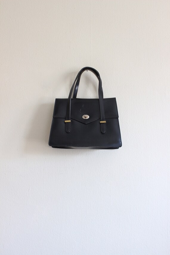 Vintage Black Faux Leather Double Handle Handbag