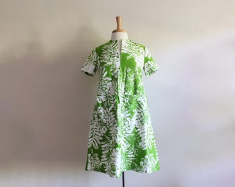 Vintage Lime Green Fern Print A-Line Mini Dress