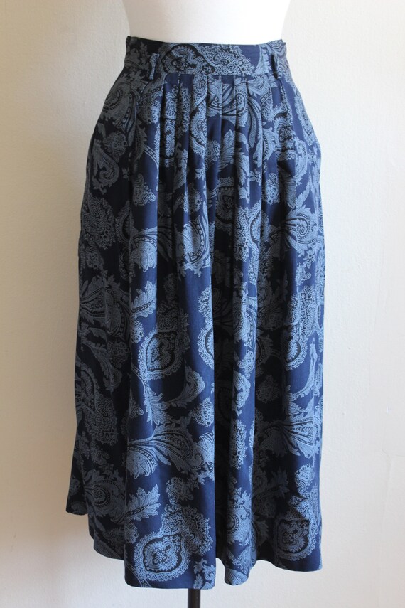 Vintage 1990s Blue Paisley Midi Skirt - image 3