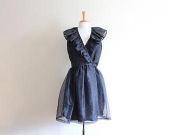 Vintage Night Way Black Organza Ruffle Dress