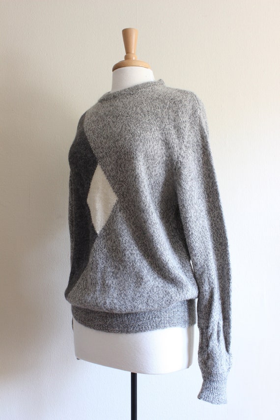 Vintage White and Grey Alpaca Knit Slouchy Sweater - image 7