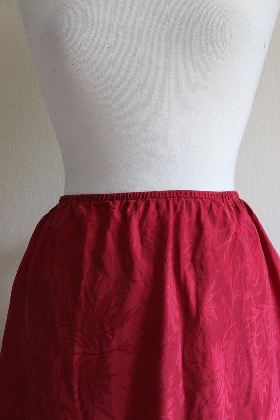 Vintage Black Lace Trim Red Silk Slip Skirt - image 5