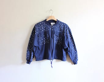 Vintage Navy Blue Floral Cropped Jacket