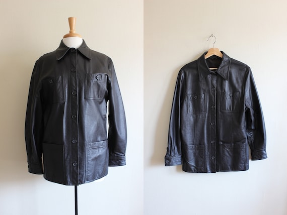 Vintage Brown-Black Leather Utility Jacket - image 1