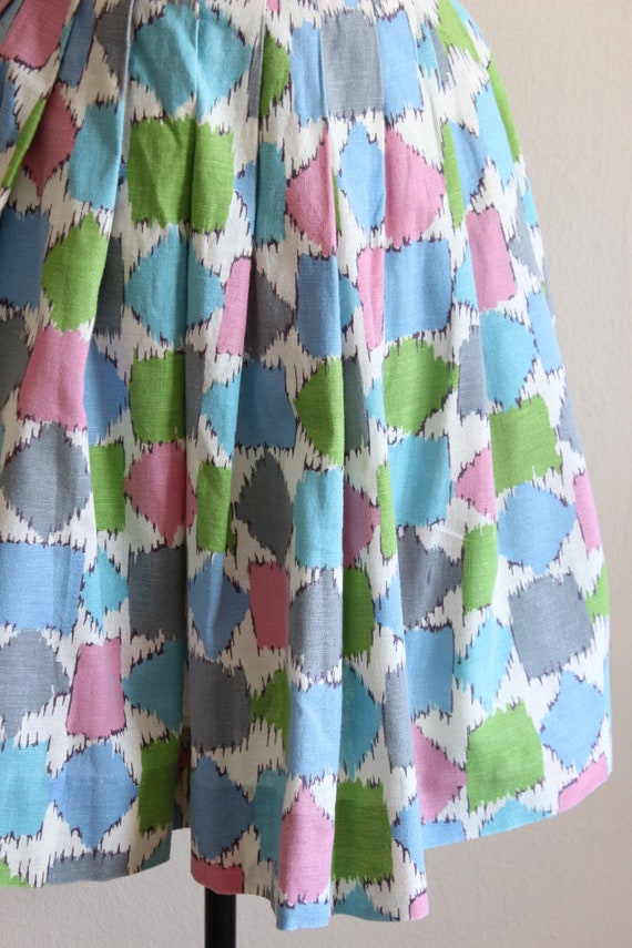 Vintage 1950s Pastel Print Pleated Skirt - image 4