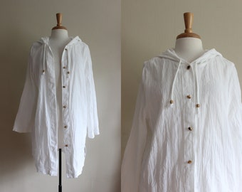 Vintage Oversize White Gauze Button Down Beach Cover Up Top