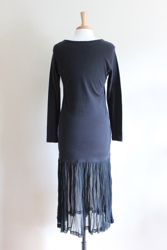 Vintage Long Sleeve Sheer Hem Black Knit Midi Dre… - image 8