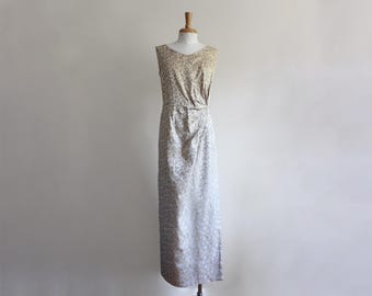 Vintage 1960s Gold Floral Jacquard Evening Gown