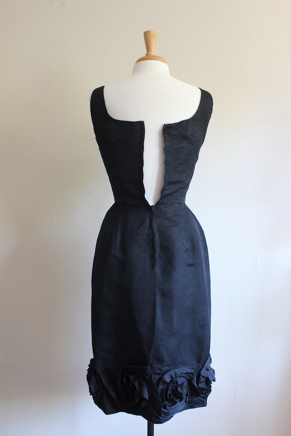 Vintage 1960s Black Rosette Hem Cocktail Dress - image 9