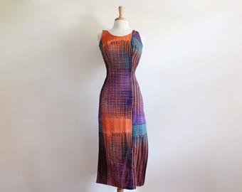 Vintage 1960s Purple & Orange High Slit Maxi Dress and Hotpants Set