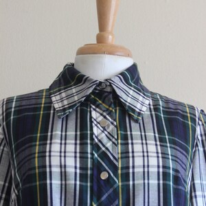 Vintage 1960s Navy, Green & White Plaid Long Sleeve Shirtdress image 3