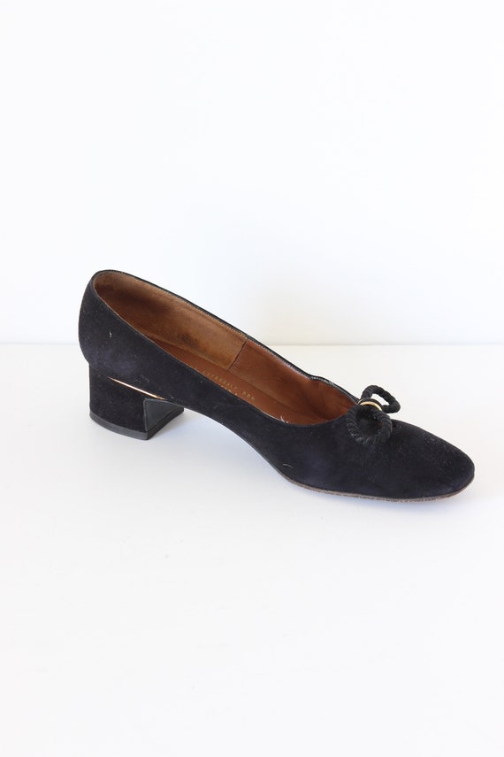 Vintage Evins Black Suede Low Block Heel Pumps, s… - image 3