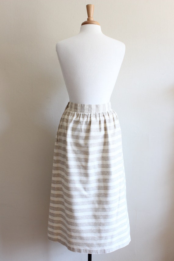 Vintage 1980s Cream & Beige Stripe Midi Skirt - image 7