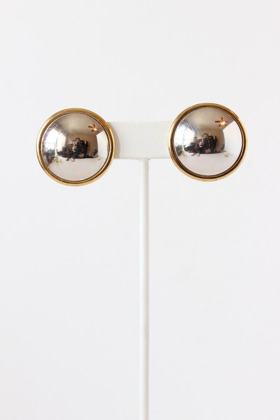 Vintage Monet Mixed Metals Large Button Earrings - image 2