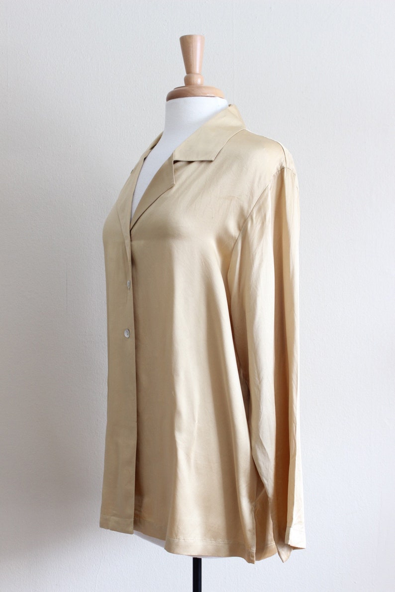 Vintage 1990s Gold 100/% Silk Pajama Style Top