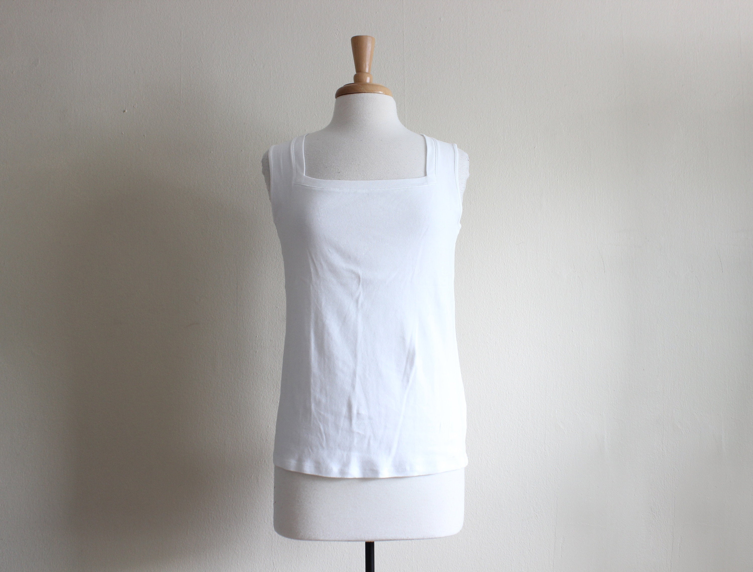 Vintage Jones New York Minimalist White Square Neck Tank Top