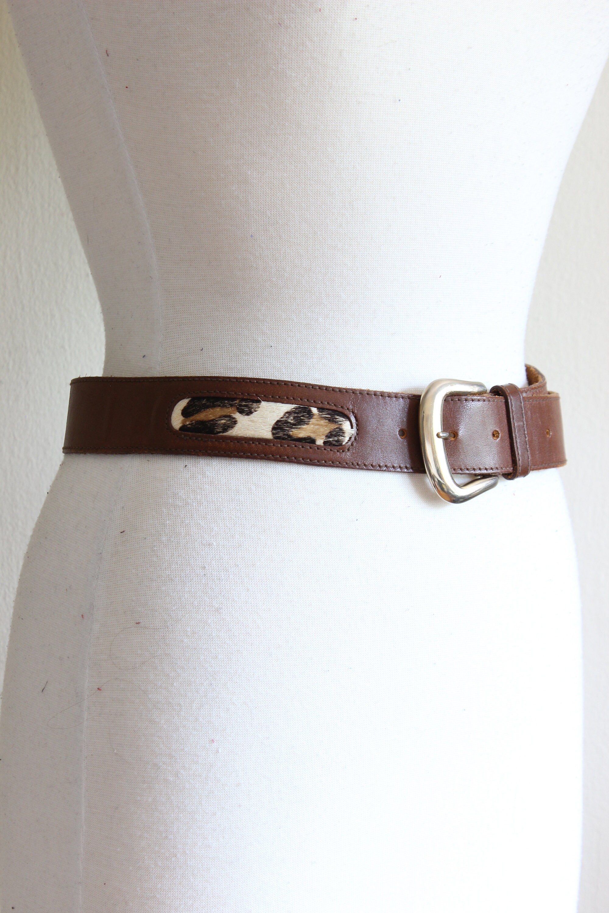 Omega Belt Medium Brown Suede Leopard Print Covered Buckle Waist Statement Boho Suede Animal Print Belts for Women for sale | eBay main image 3