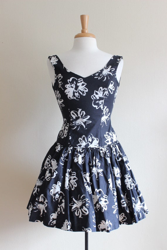 Vintage Laura Ashley Black & White Floral Mini Dr… - image 2