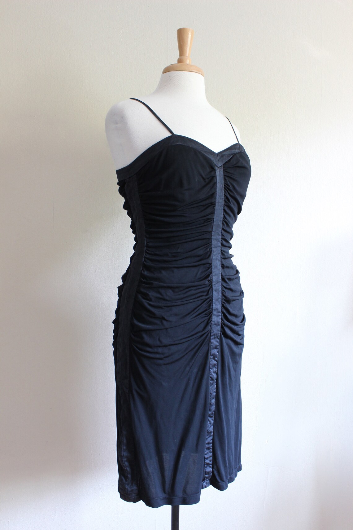 Vintage Nicole Miller Black Silk Trim Ruched Dress - Etsy