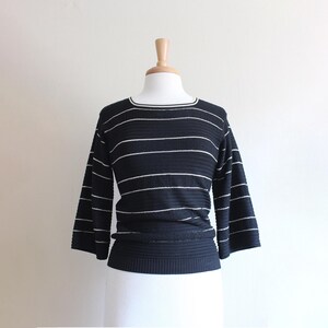 Vintage 1970s Black & White Stripe Bell Sleeve Sweater