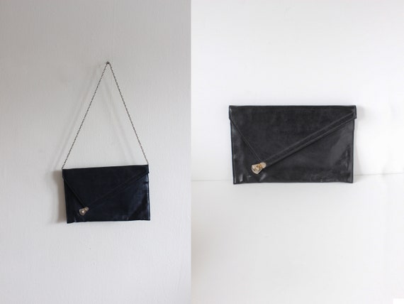 Vintage 1970s Black Envelope Style Clutch Bag
