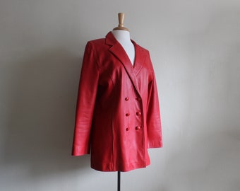 Vintage Y2K Red Leather Double Breasted Jacket