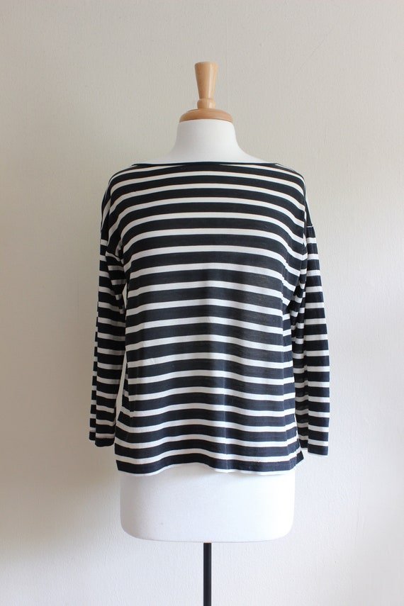 Vintage 1980s Sheer Black & White Stripe Kenzo Top - image 3