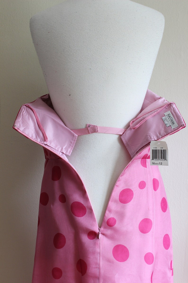 Vintage Y2K Kay Unger Pink Polka Dot Strapless Dress image 9