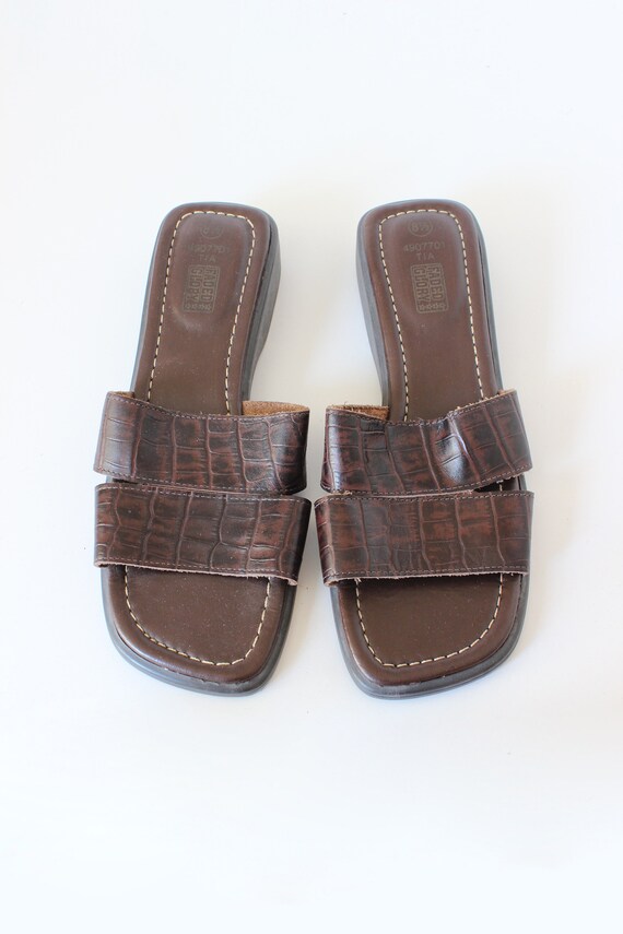 Vintage 1990s Brown Croc Embossed Leather Slide S… - image 5