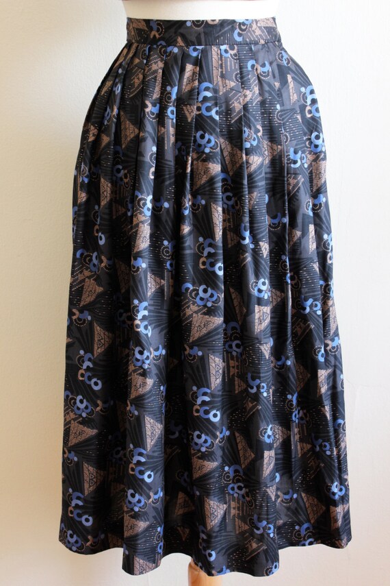 Vintage Black, Blue & Bronze Abstract Midi Skirt - image 4