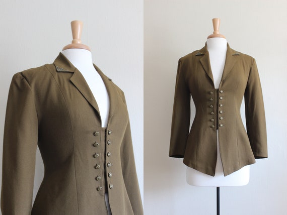 Vintage 1980s Ginger Paris Olive Green Military-I… - image 1