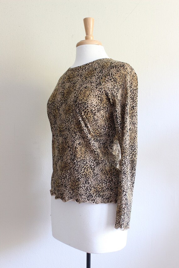 Vintage 1990s Leopard Print Stretch Mesh Long Sle… - image 5