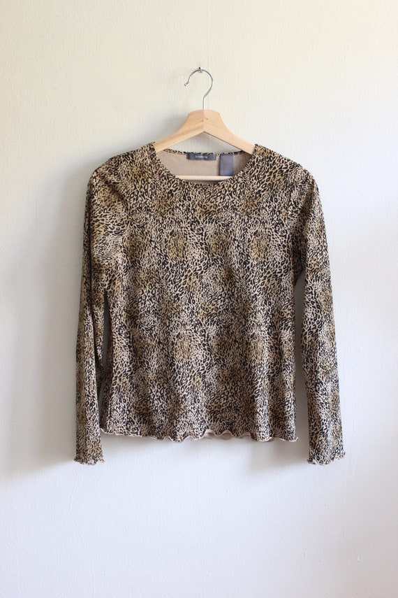 Vintage 1990s Leopard Print Stretch Mesh Long Sle… - image 8