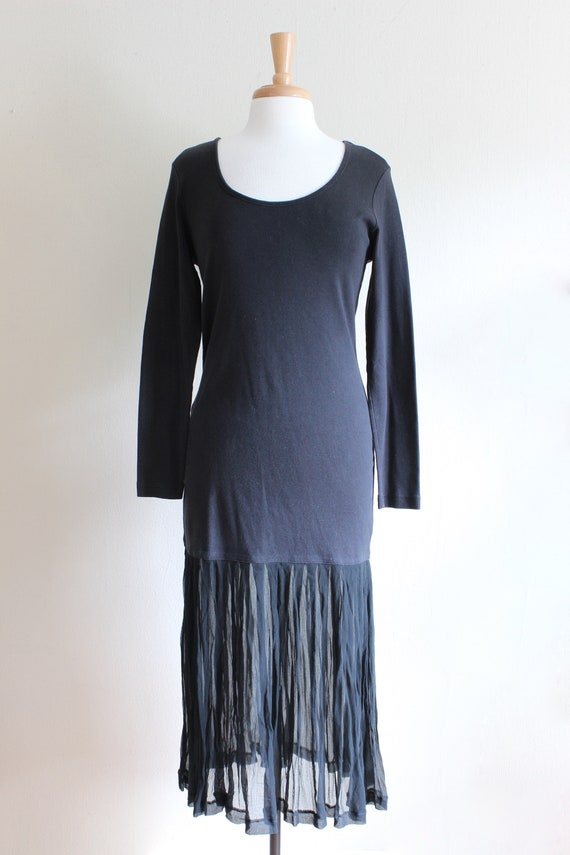 Vintage Long Sleeve Sheer Hem Black Knit Midi Dre… - image 2