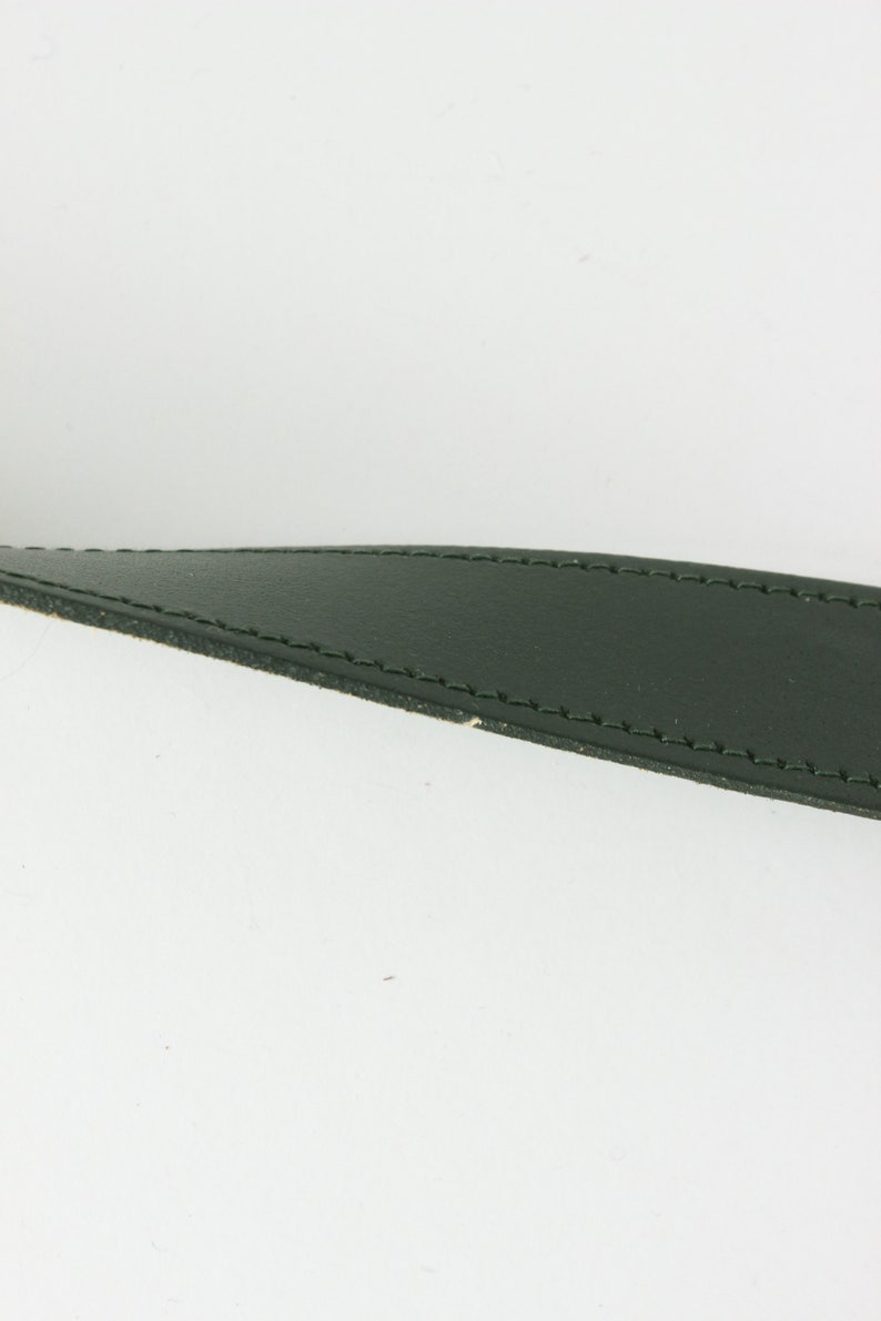 Vintage Dark Green Leather Belt with Gold Tone Buckle image 10