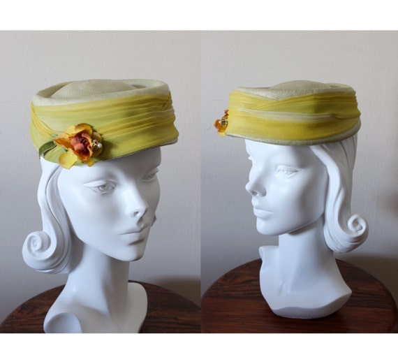 1960s Hat / Vintage Jacobson's Chartreuse Ombre Pi