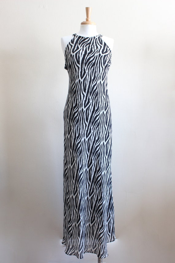 Vintage 1990s Black & White Animal Print Chiffon … - image 2